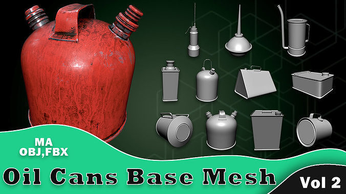 20 Oil Cans Base Mesh Vol 2 Low-poly 3D model