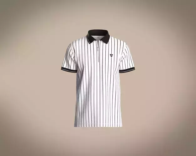 Mens white polo shirt with black stripes