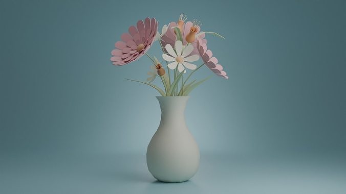 Vase with flowers Low-poly 3D model