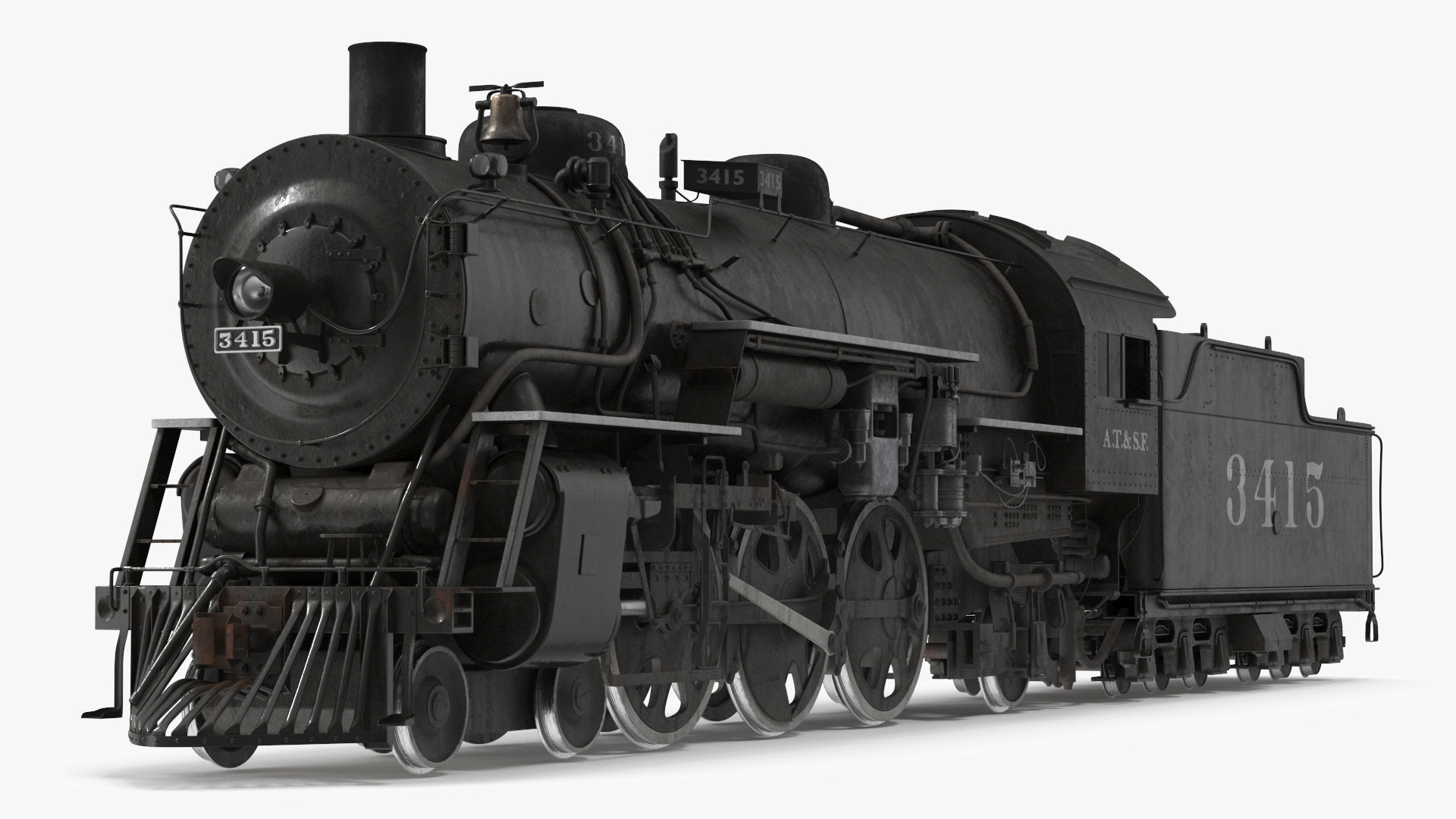 Vintage Steam Locomotive ATSF 3415 Rigged 3D model