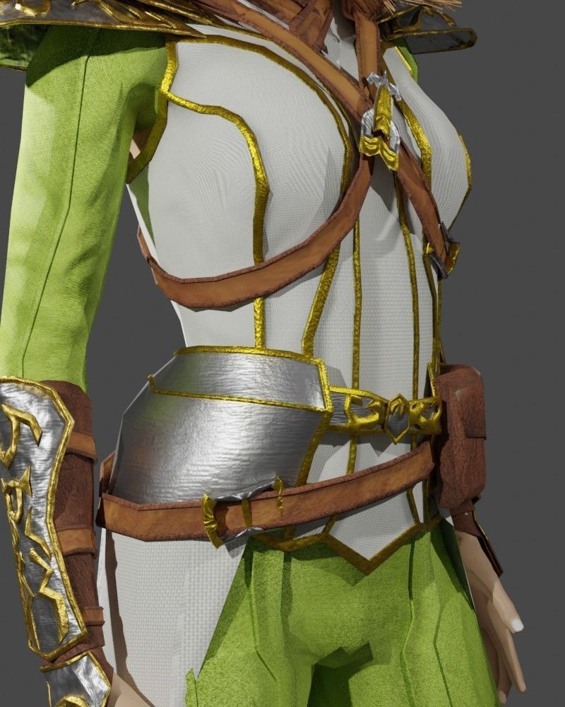 3D Game NPC - Female Elf Low-poly 3D model_8