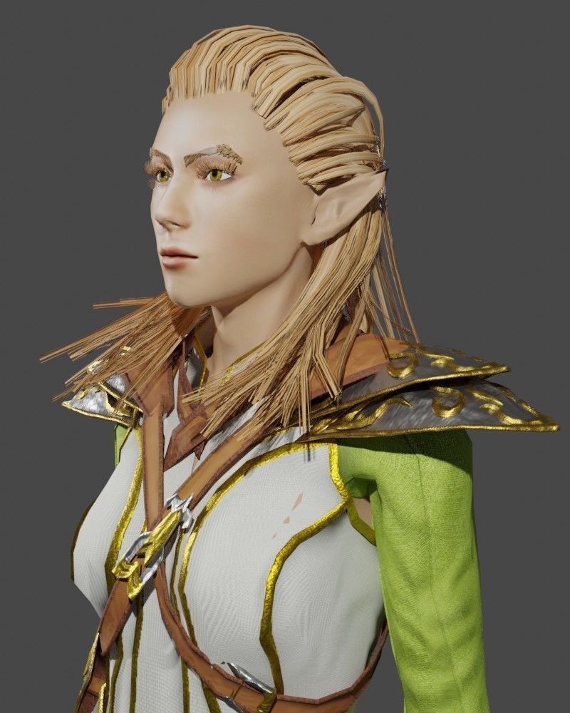 3D Game NPC - Female Elf Low-poly 3D model_9