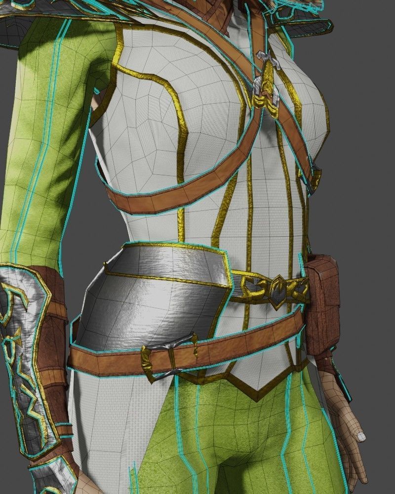 3D Game NPC - Female Elf Low-poly 3D model_12