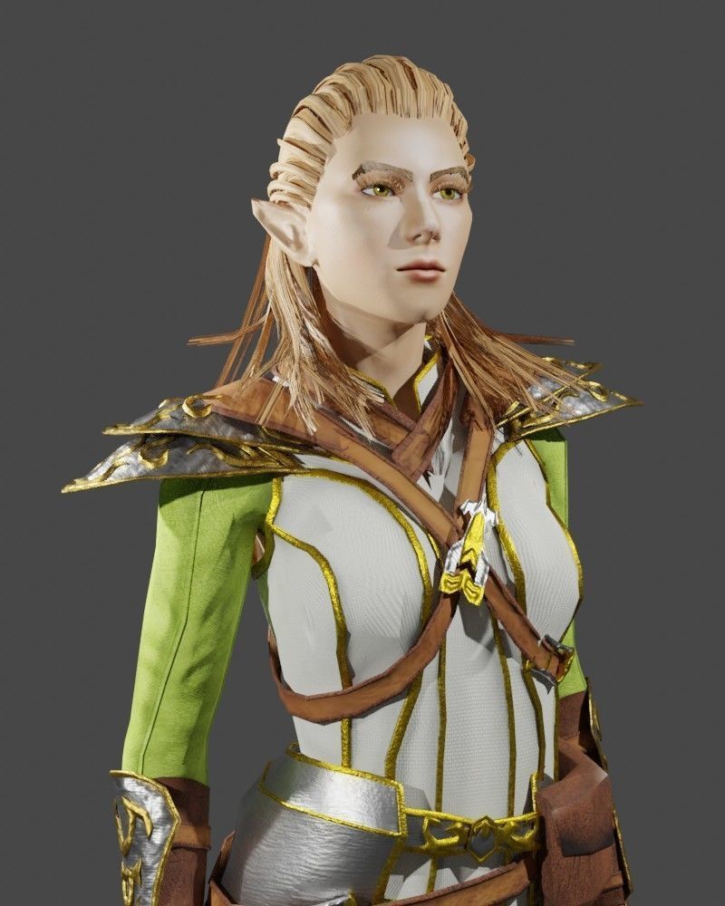 3D Game NPC - Female Elf Low-poly 3D model_2