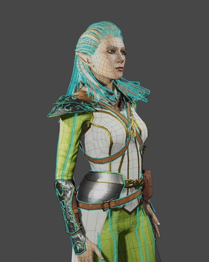 3D Game NPC - Female Elf Low-poly 3D model_17
