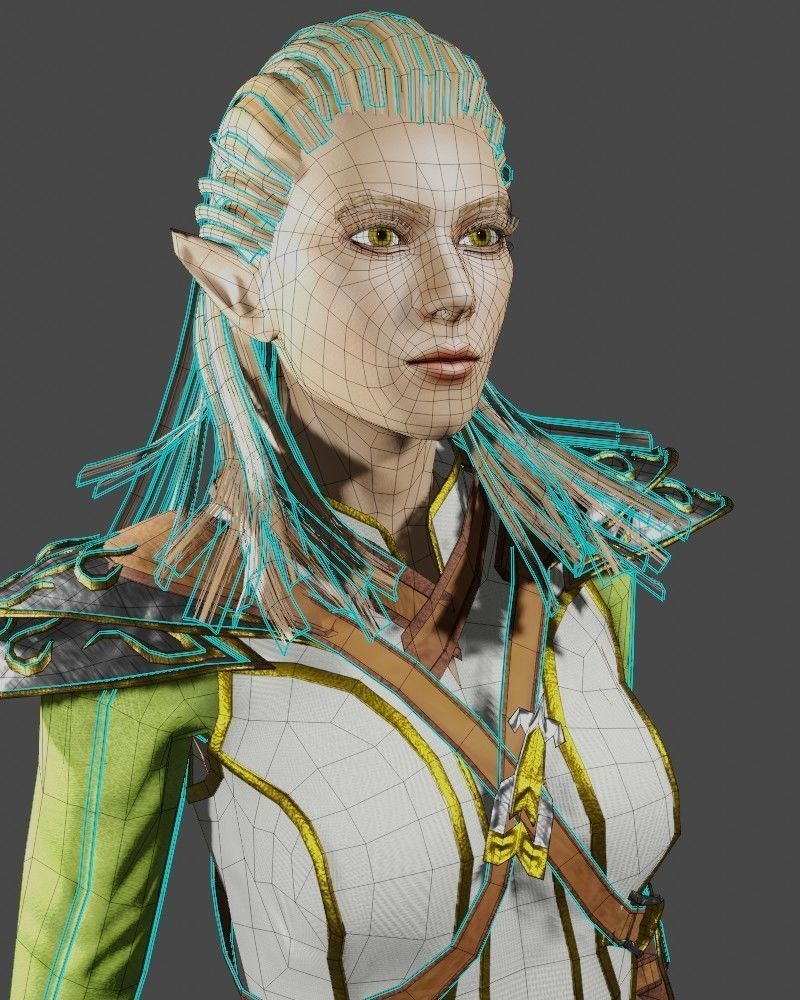 3D Game NPC - Female Elf Low-poly 3D model_11
