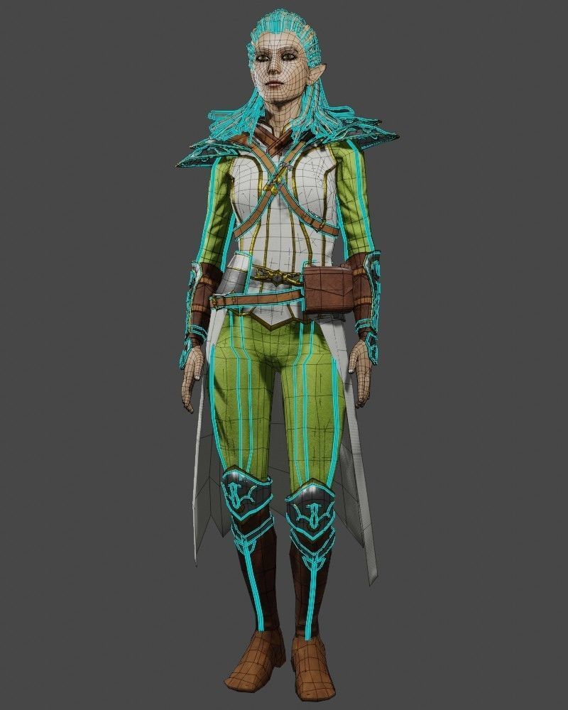 3D Game NPC - Female Elf Low-poly 3D model_13