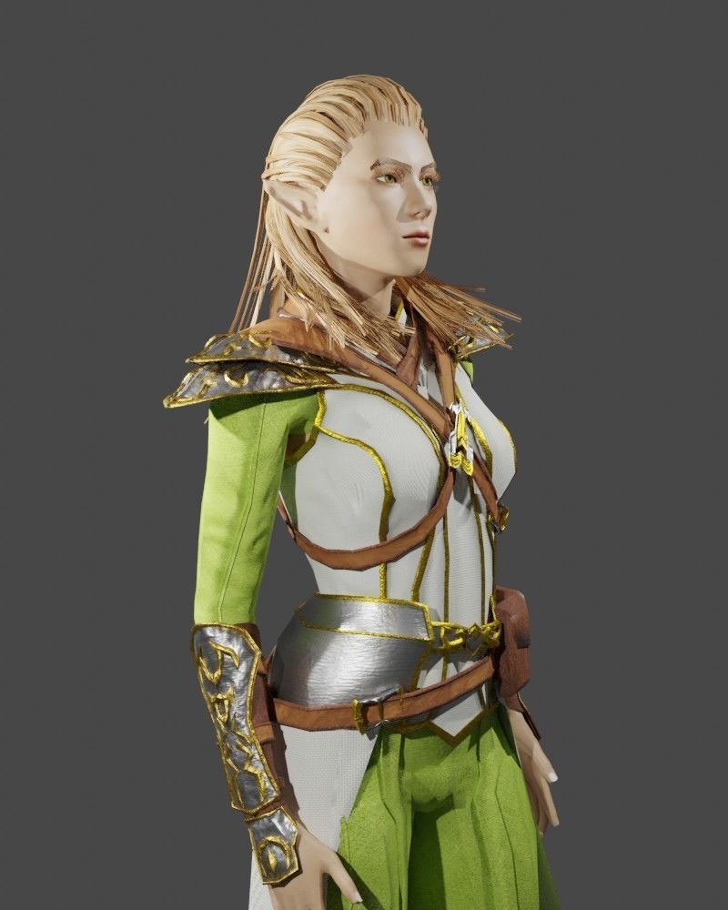3D Game NPC - Female Elf Low-poly 3D model_3
