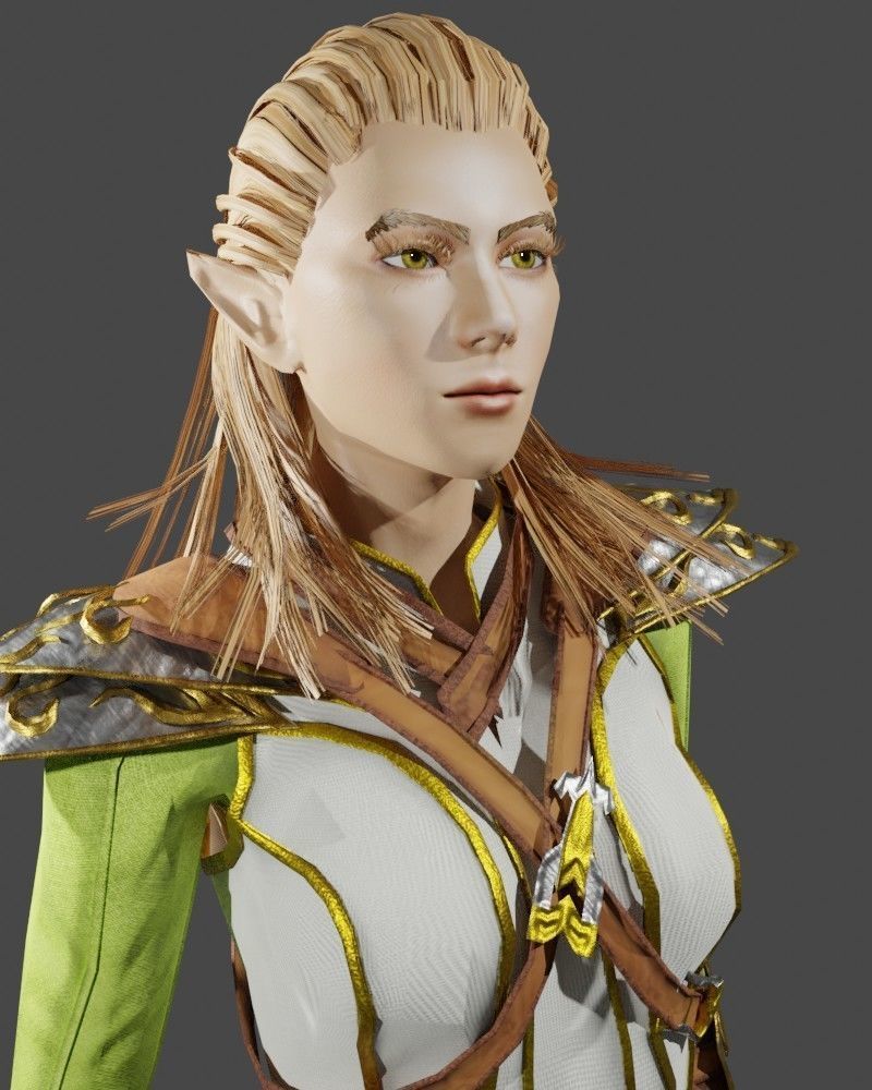 3D Game NPC - Female Elf Low-poly 3D model_10