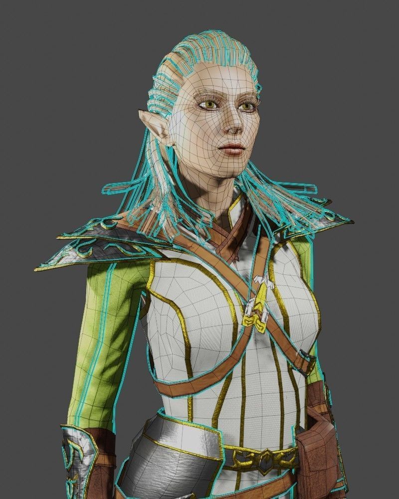 3D Game NPC - Female Elf Low-poly 3D model_18