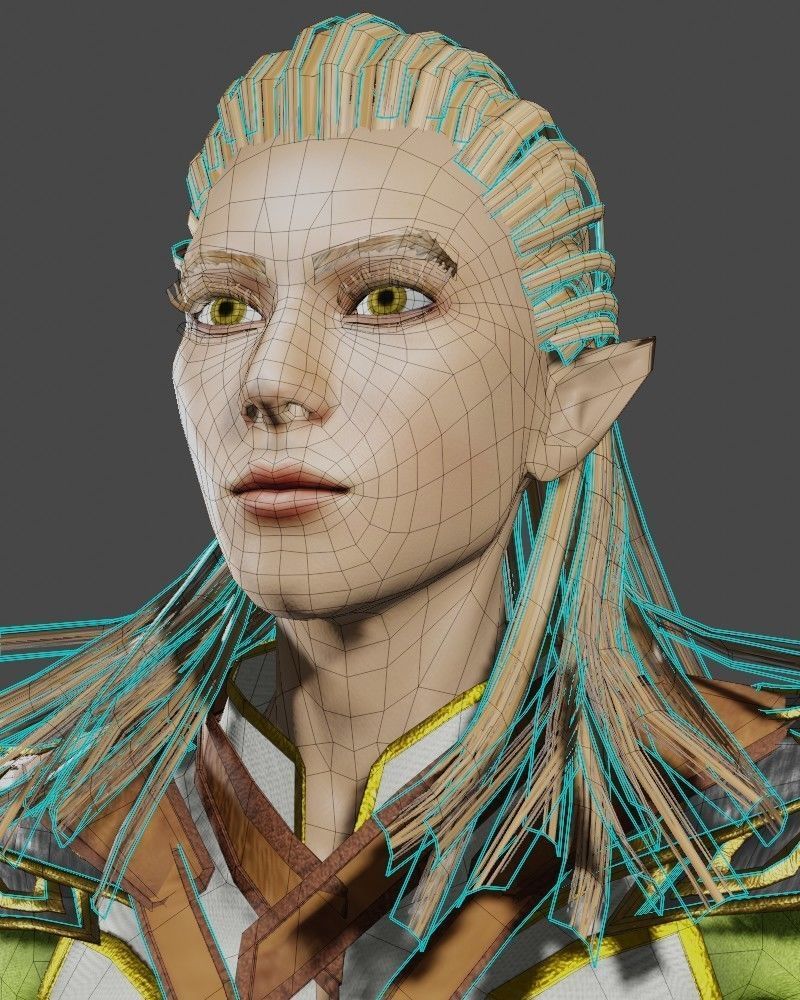 3D Game NPC - Female Elf Low-poly 3D model_19