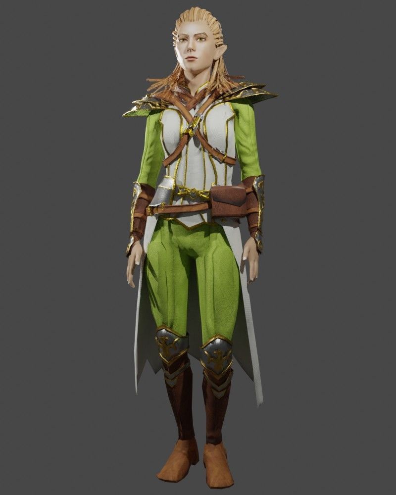 3D Game NPC - Female Elf Low-poly 3D model_5