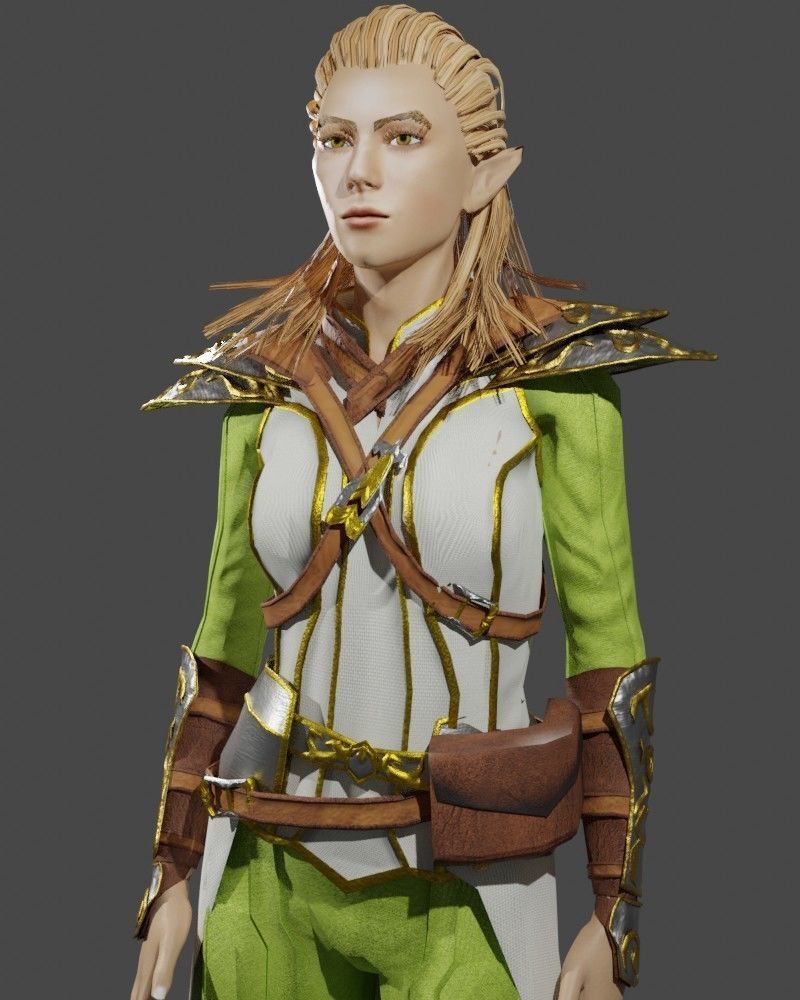 3D Game NPC - Female Elf Low-poly 3D model_4