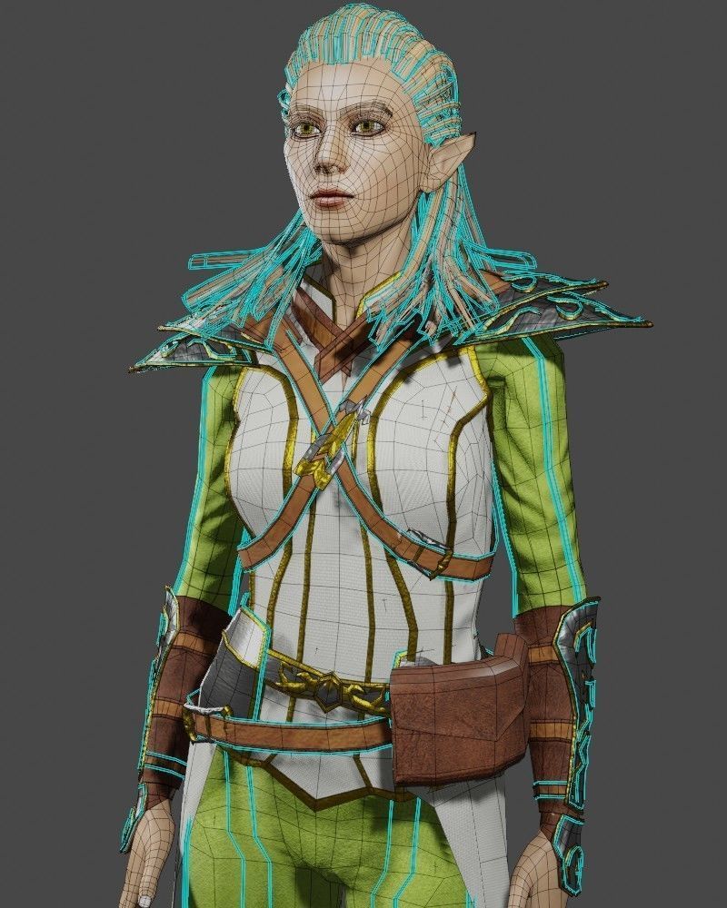 3D Game NPC - Female Elf Low-poly 3D model_20