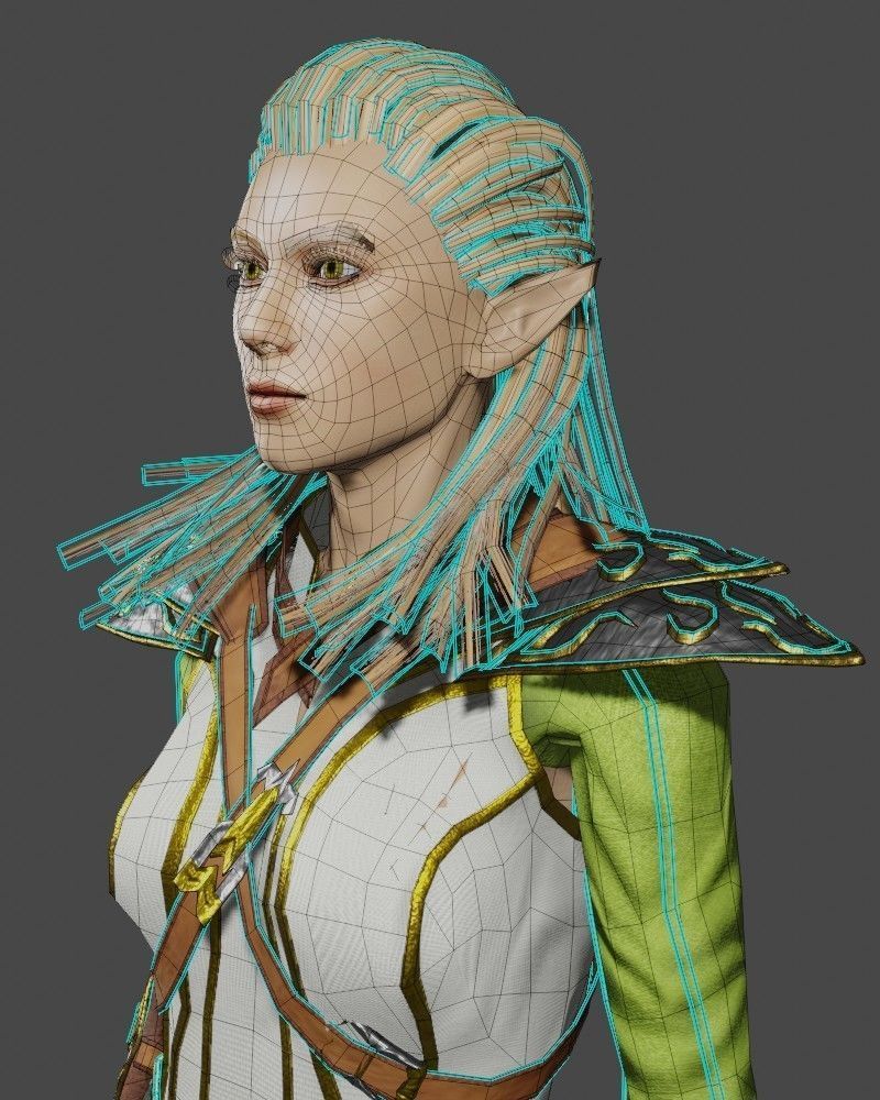 3D Game NPC - Female Elf Low-poly 3D model_16