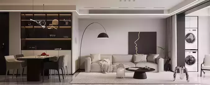 Modern living room and dining room