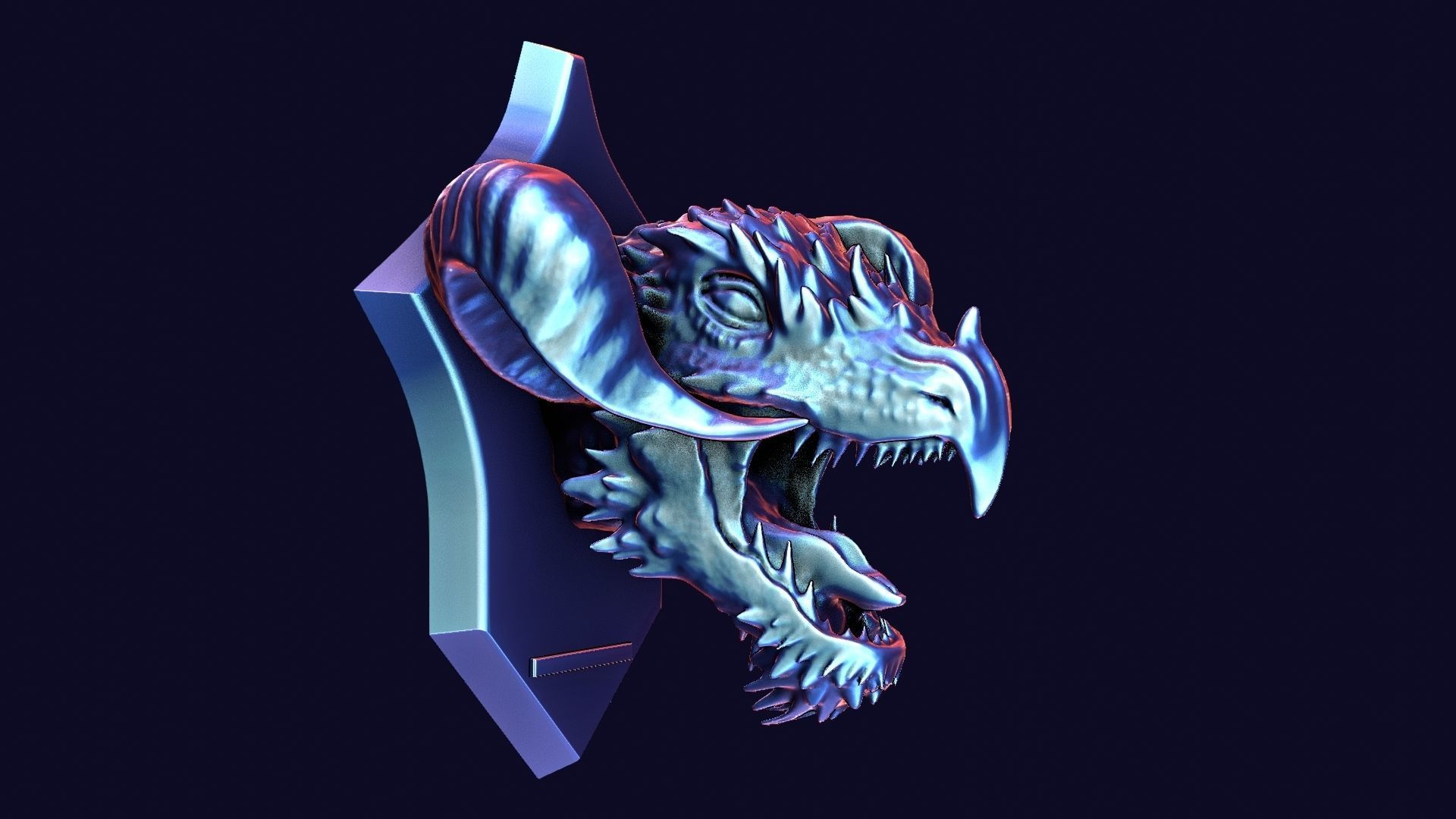 Golden Dragon Head Trophy 3D model_14