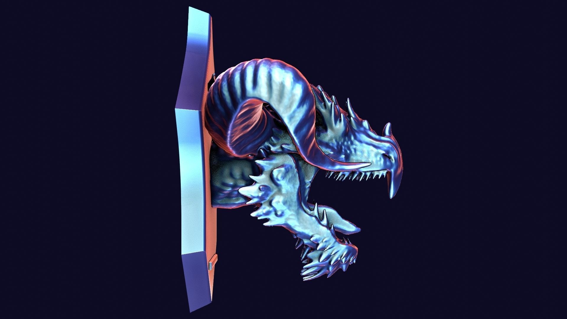 Golden Dragon Head Trophy 3D model_12