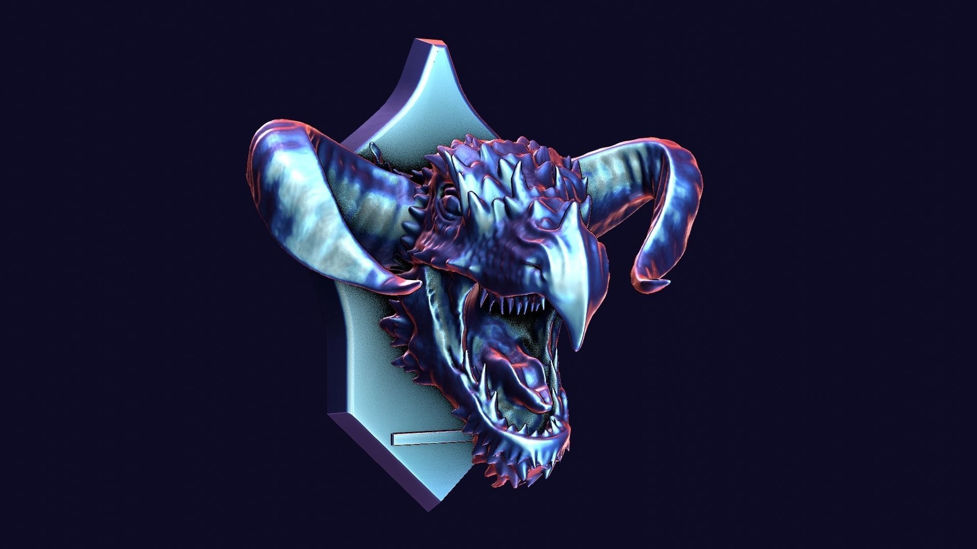 Golden Dragon Head Trophy 3D model_16