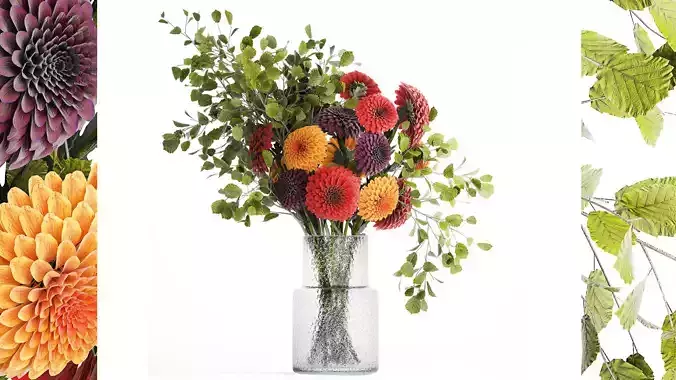 Bouquet of flowers Chrysanthemum Dahlia branches vase 385