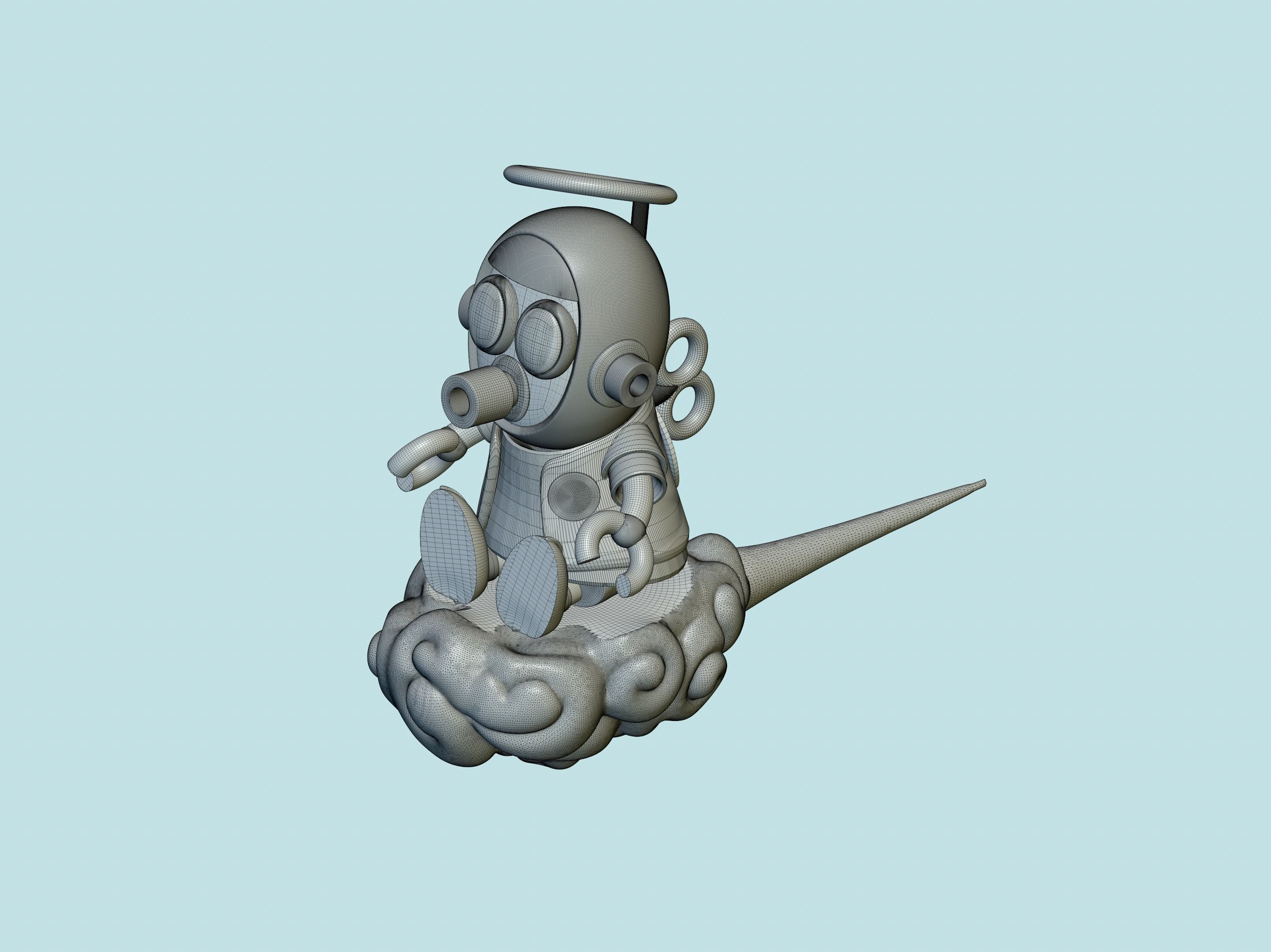 Akira Toriyama Robot mascot with nimbus cloud 3D print model_29