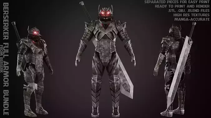 Guts Berserker Full Armor with Dragon Slayer Sword  for Cosplay 3D Model Collection