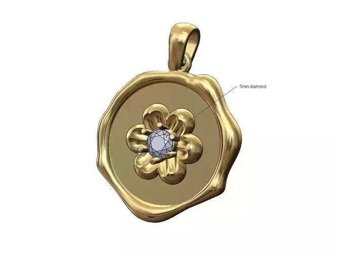 Diamond Florentine solitaire wax seal pendant charm