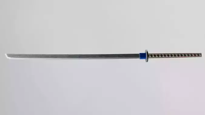 Traditional Japanese katana with a blue hilt and a sharp