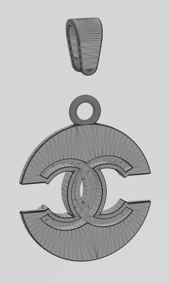 Split coin CC brand logo pendant with bail 3D print model_12