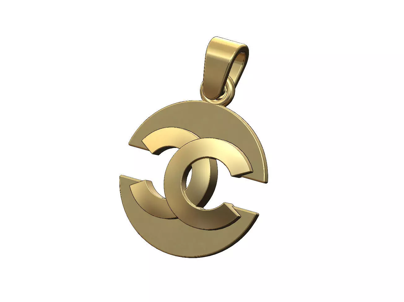 Split coin CC brand logo pendant with bail 3D print model_0