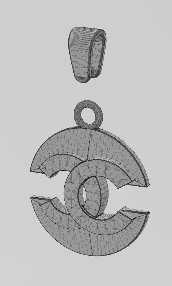 Split coin CC brand logo pendant with bail 3D print model_11
