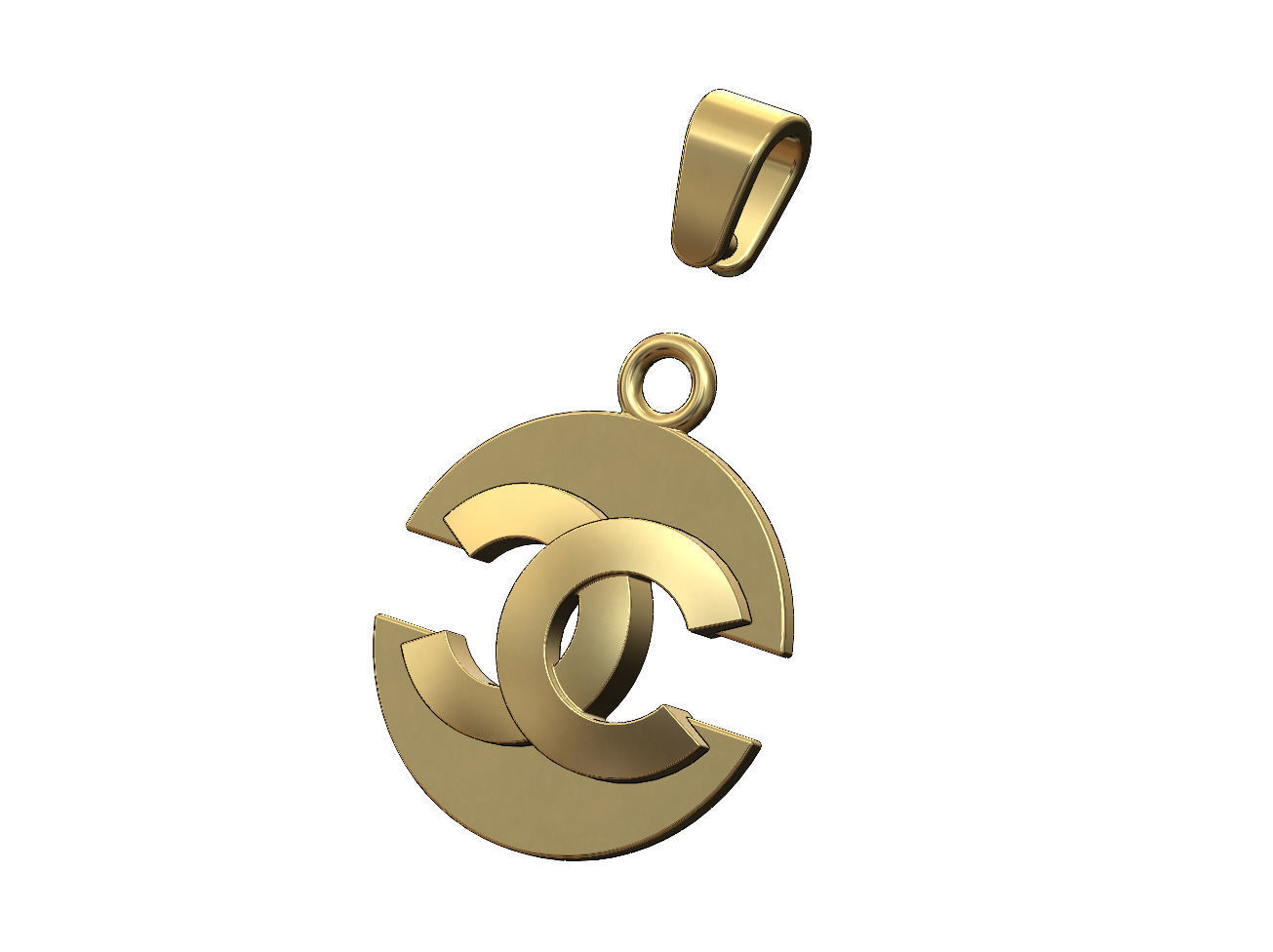 Split coin CC brand logo pendant with bail 3D print model_5