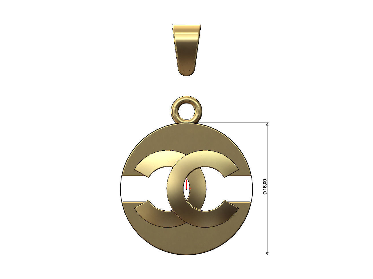 Split coin CC brand logo pendant with bail 3D print model_6
