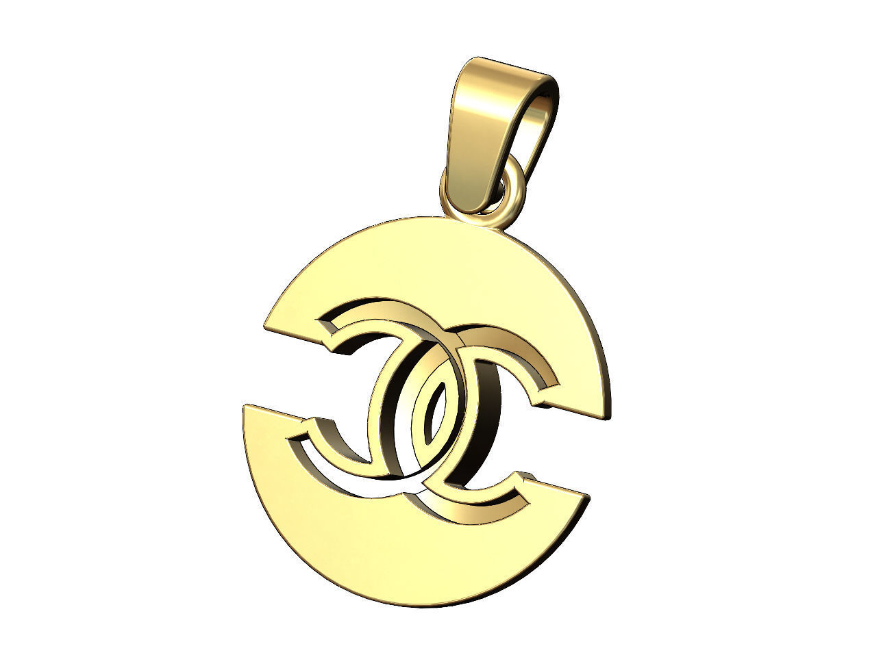 Split coin CC brand logo pendant with bail 3D print model_3