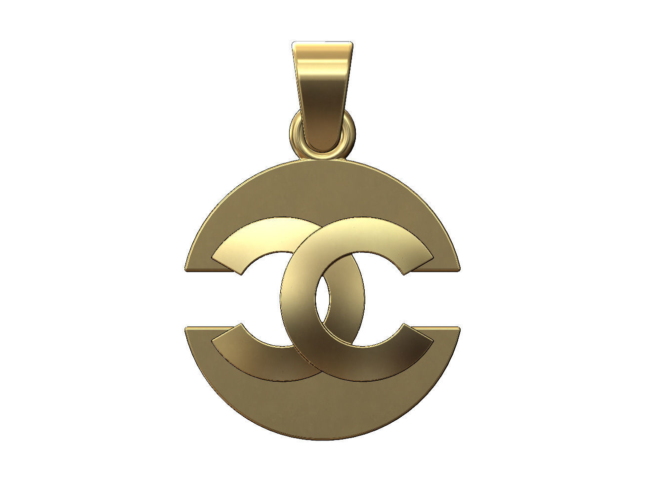 Split coin CC brand logo pendant with bail 3D print model_1