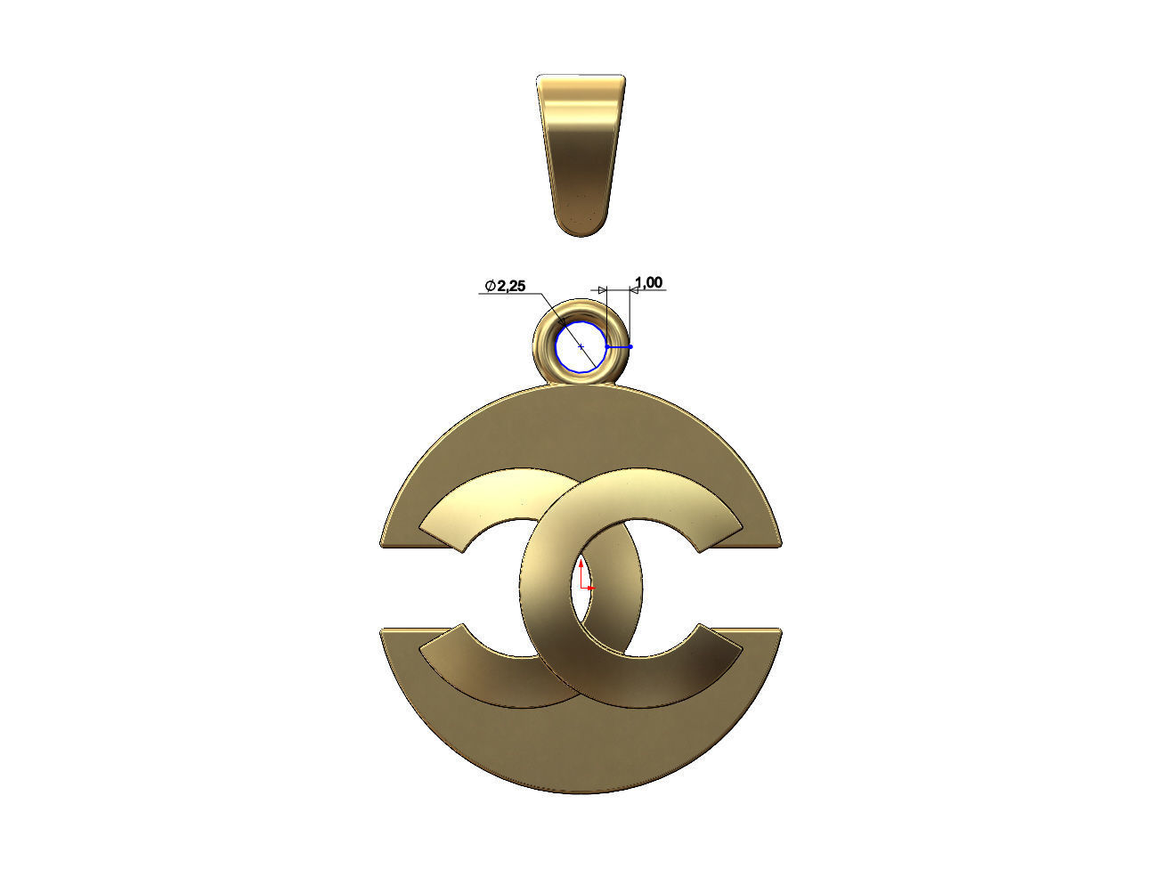 Split coin CC brand logo pendant with bail 3D print model_7
