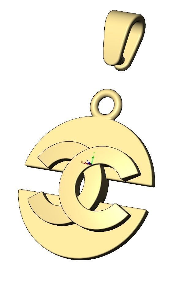 Split coin CC brand logo pendant with bail 3D print model_10