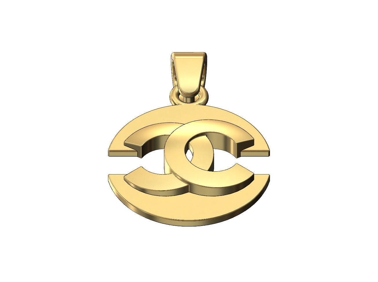 Split coin CC brand logo pendant with bail 3D print model_2