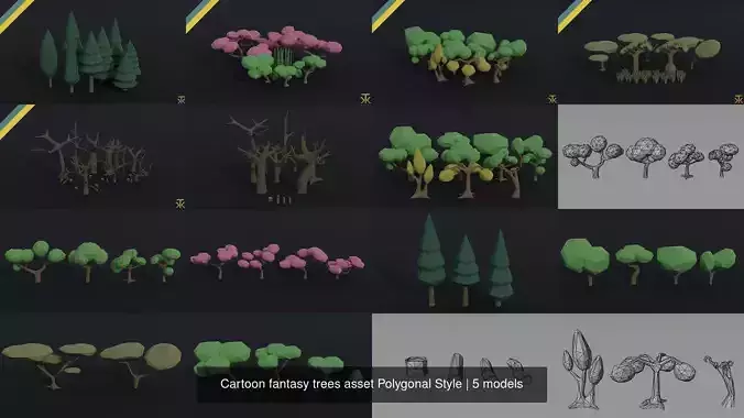 Cartoon fantasy trees asset Polygonal Style