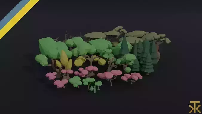 Cartoon fantasy trees asset Polygonal Style