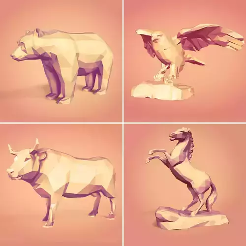 Lowpoly - Polygonal Statue Pack  -- Bear - Bull - Eagle - Horse 