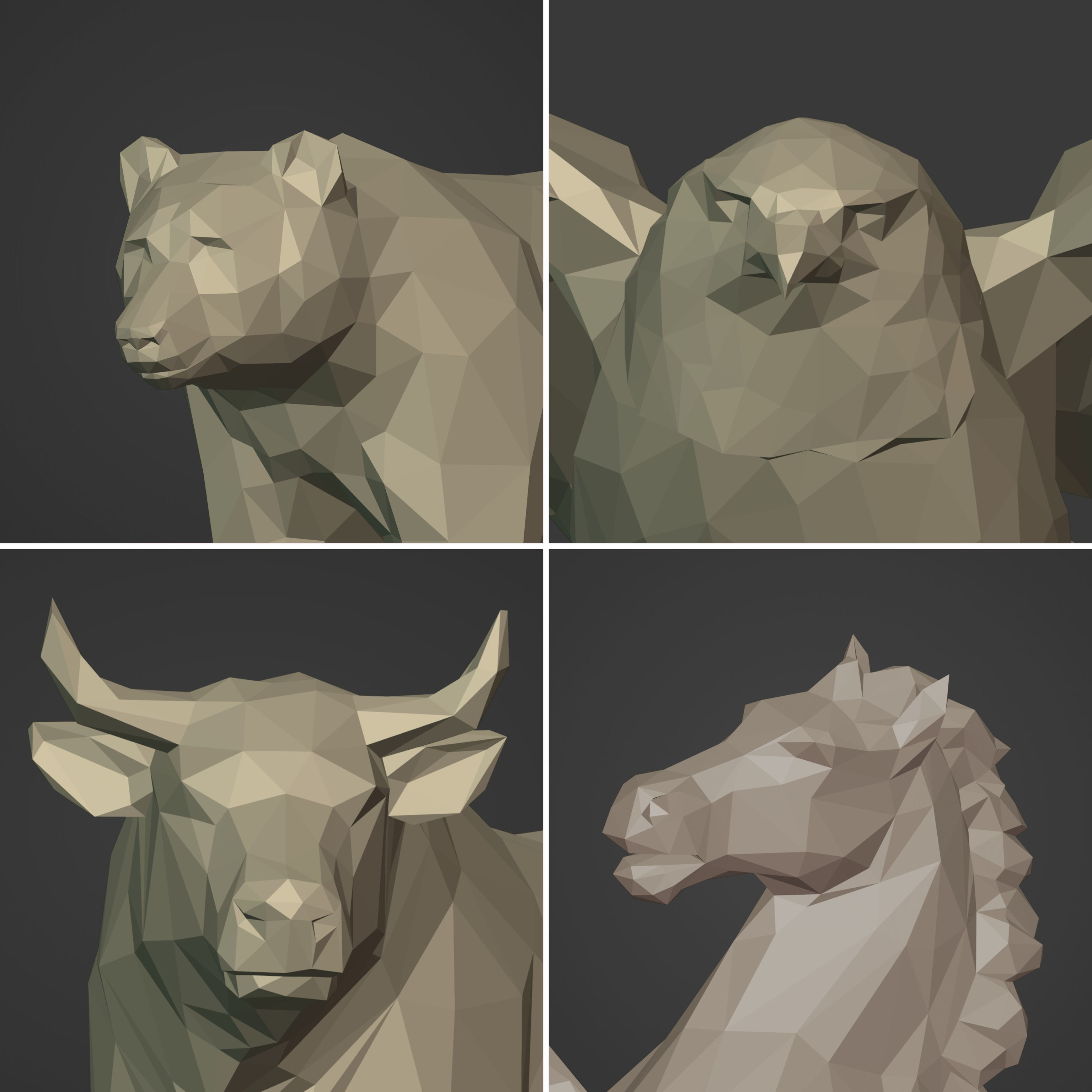 Lowpoly - Polygonal Statue Pack -- Bear - Bull - Eagle - Horse 3D print model_14