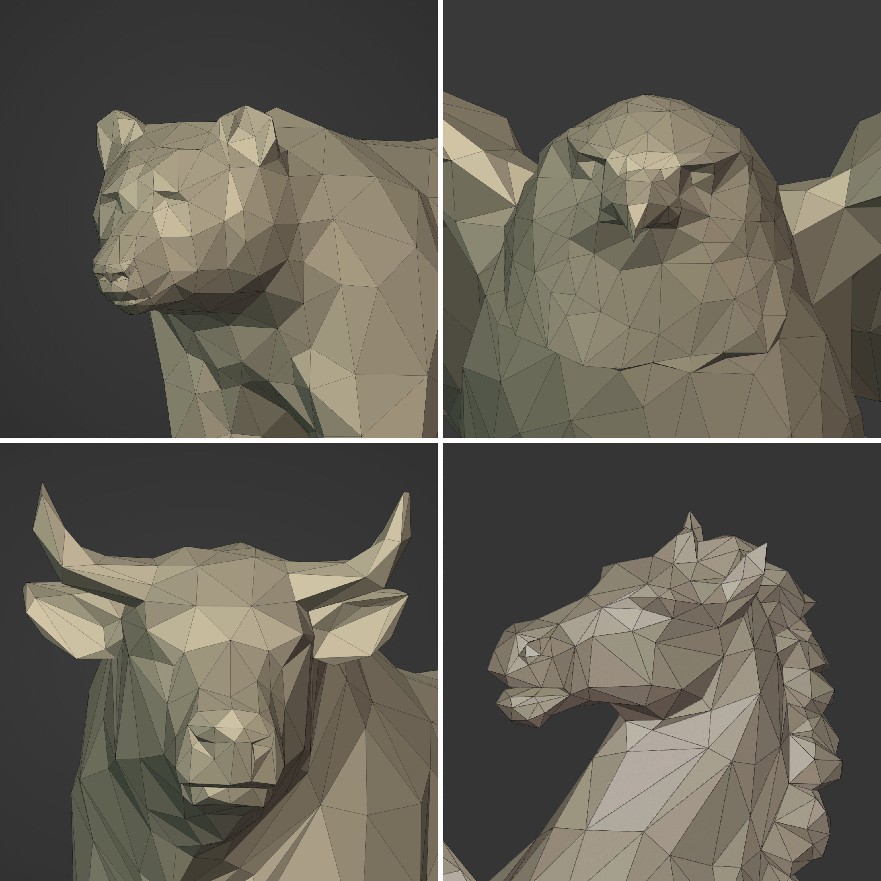 Lowpoly - Polygonal Statue Pack -- Bear - Bull - Eagle - Horse 3D print model_15