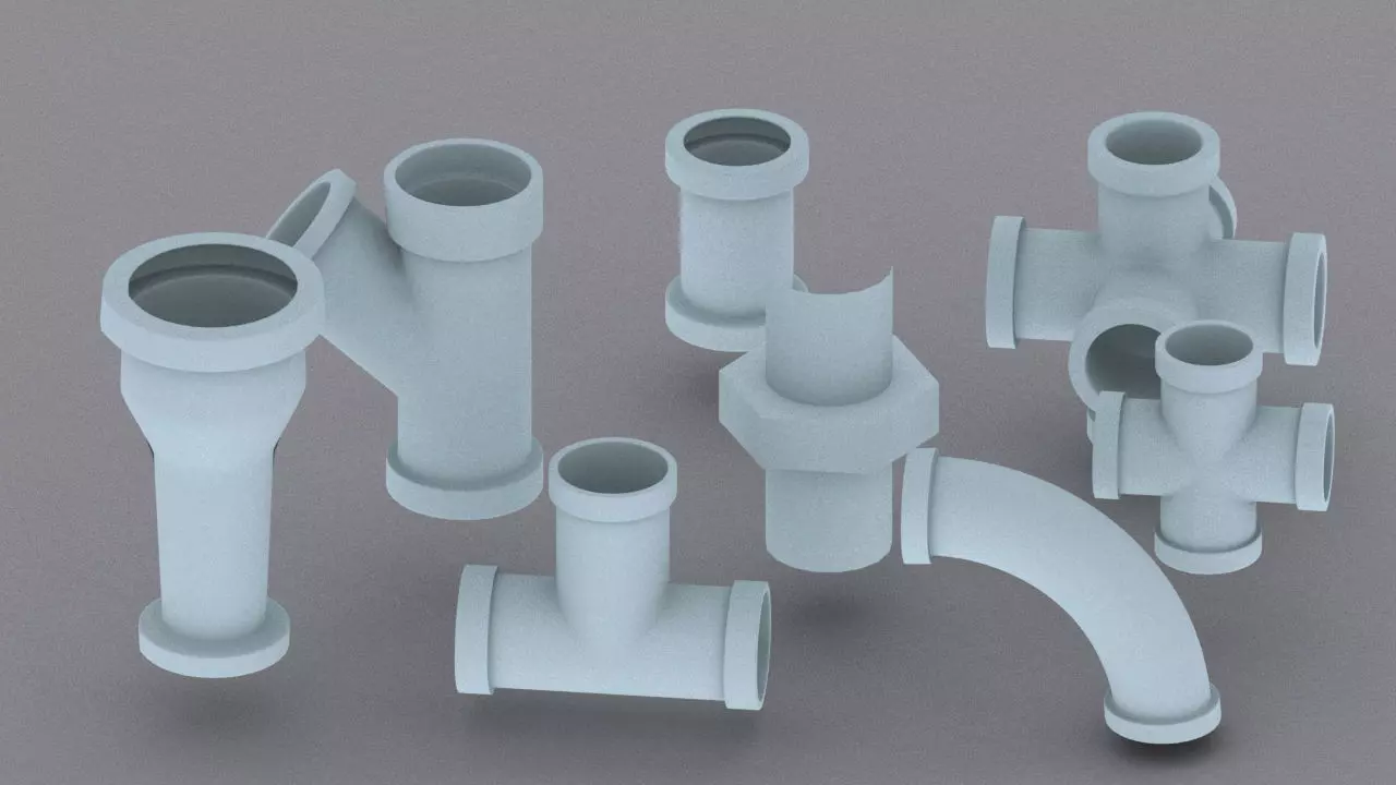 Pipe fittings Low-poly 3D model_0