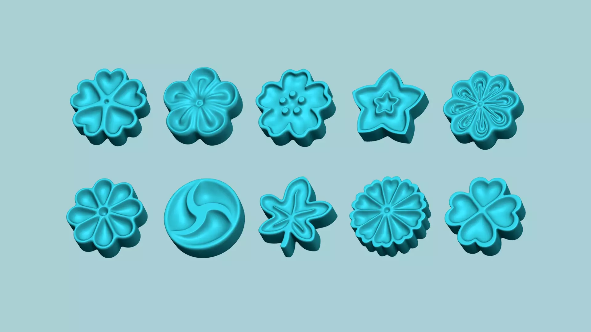 10 Manju Stamps - Japanese Sweet Mold Traditional Decoration 3D Model Collection_0