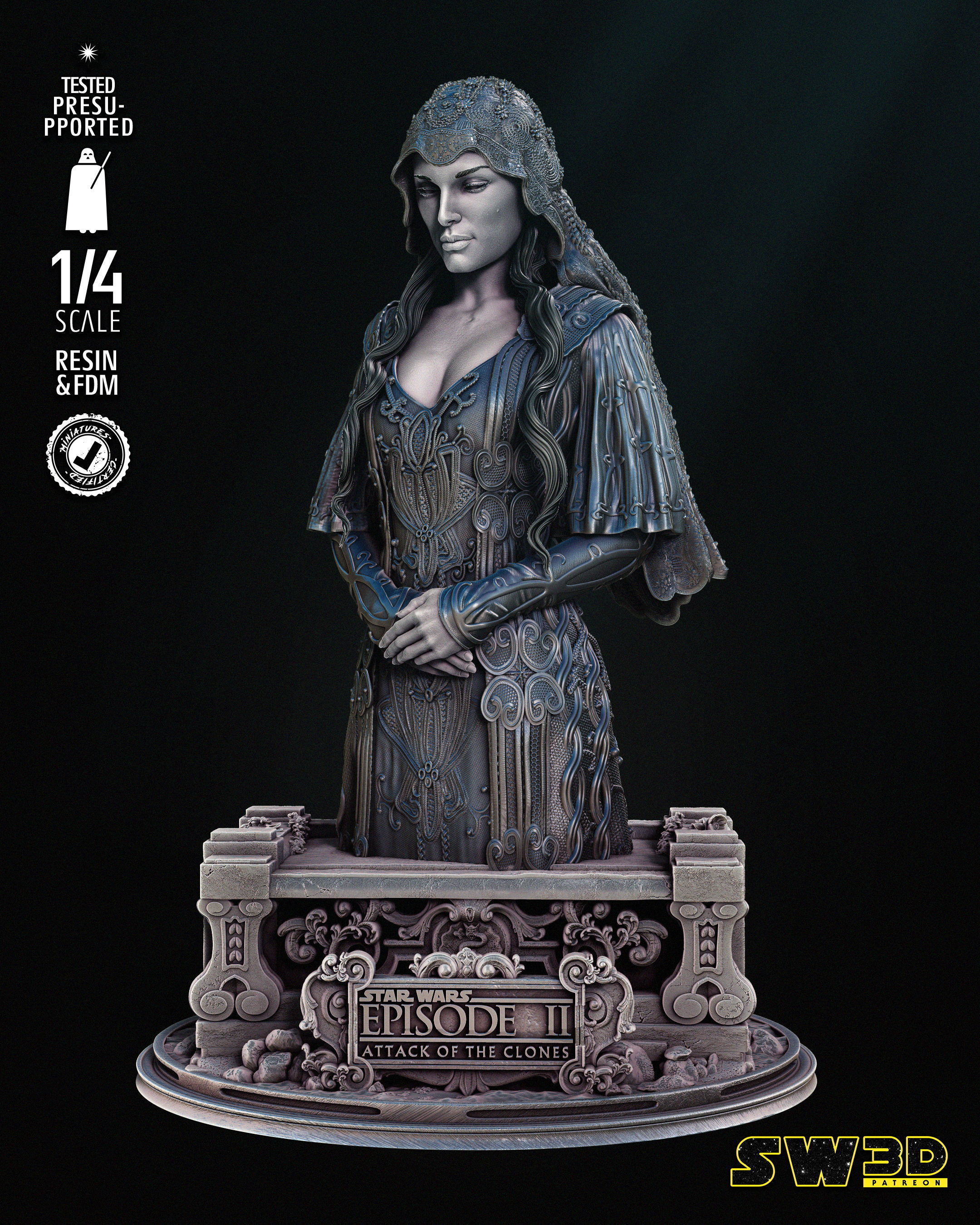 STAR WARS Padme Bust Tested for 3D printing 3D print model_2