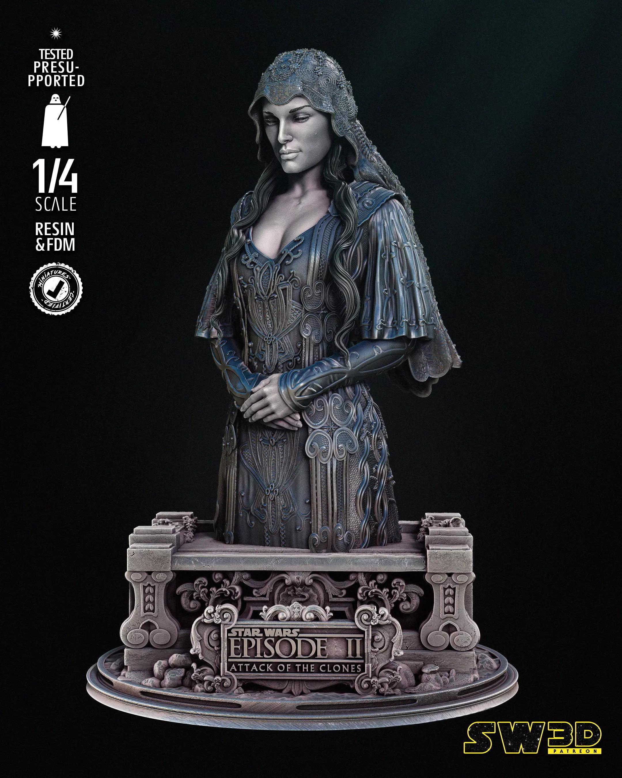 STAR WARS Padme Bust Tested for 3D printing 3D print model_0