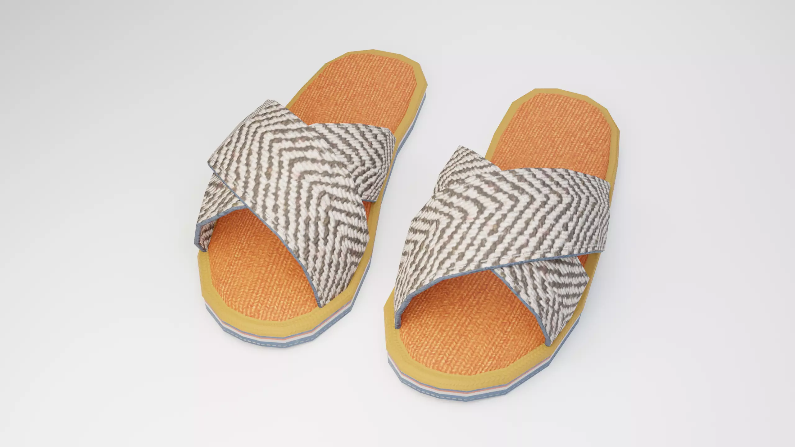 Orange Slippers Low-poly 3D model_0