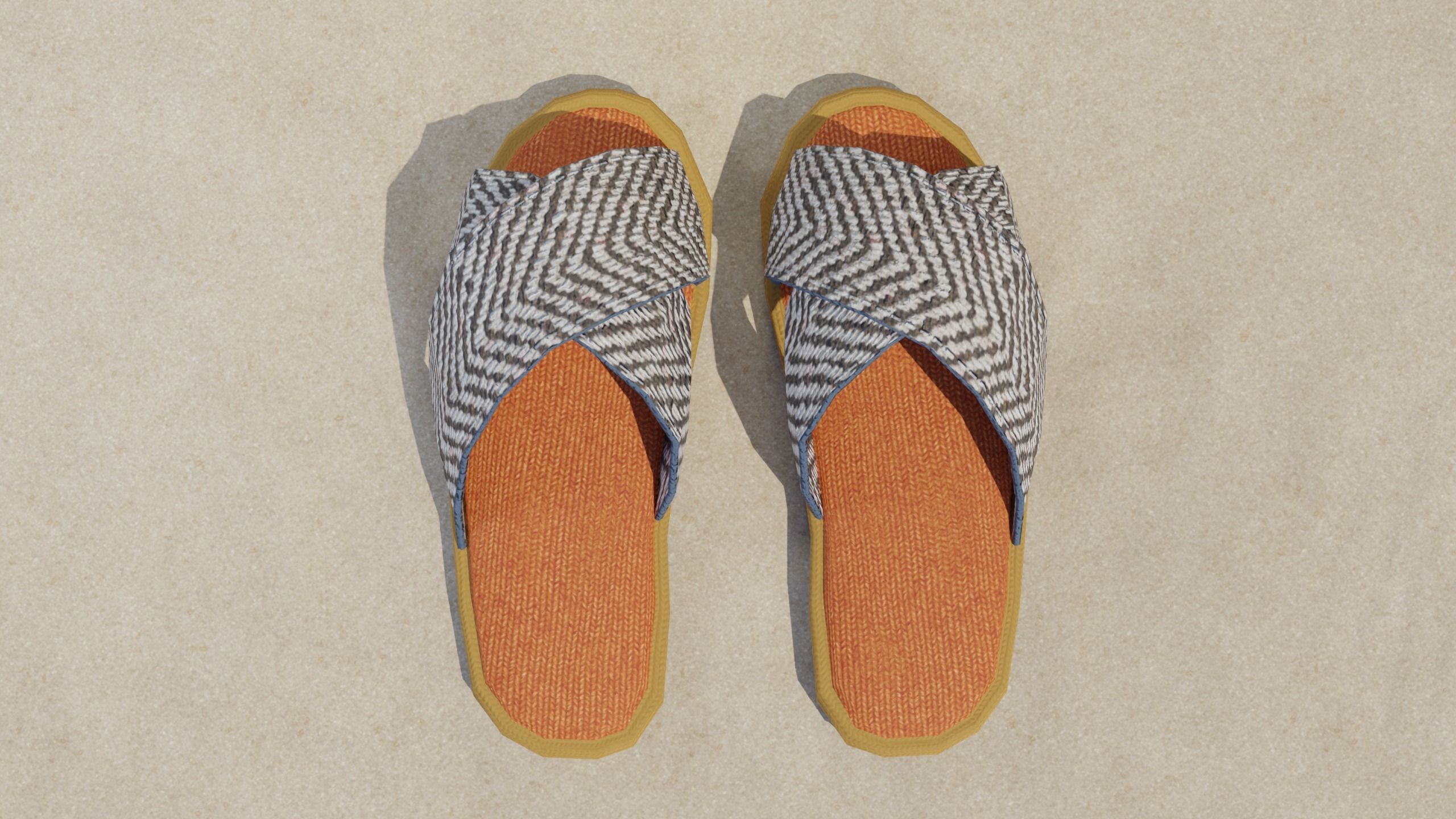 Orange Slippers Low-poly 3D model_5