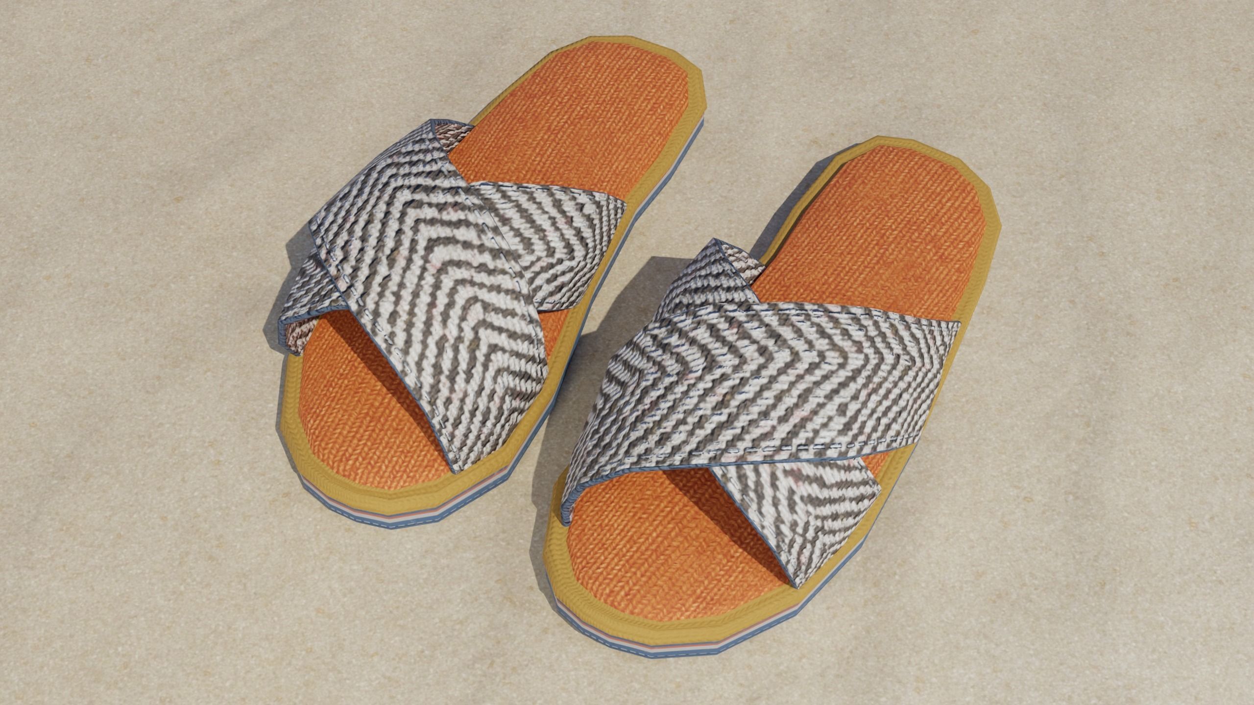 Orange Slippers Low-poly 3D model_4